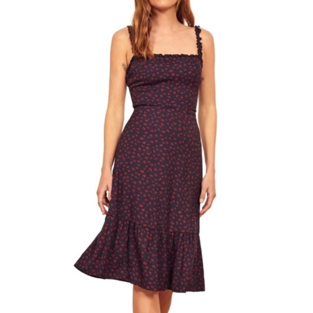 Reformation Floral Print Navy Dress